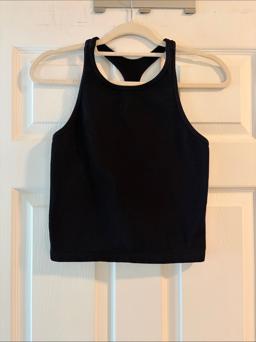 Ribbed Black Racerback Crop Tank Top